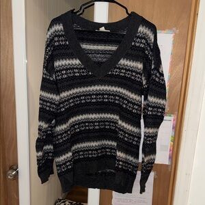 Treasure & Bond Striped V-Neck Sweater in Black and Gray